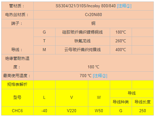 單頭加熱管技術(shù)參數(shù)配圖